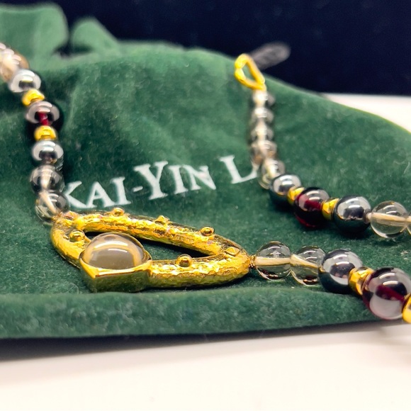 Rare Find Designer Kai-Yin Lo Gemstone Bead & Vermeil Sterling Pendant Necklace - Picture 2 of 9